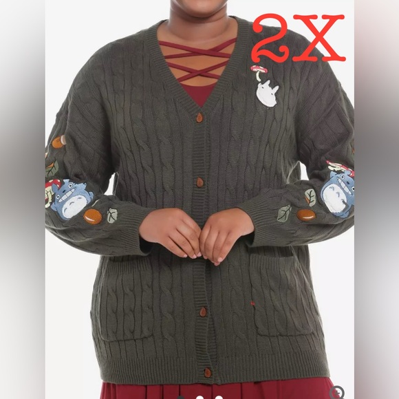 None Sweaters - 2X Her Universe Studio Ghibli My Neighbor Totoro Forest Green Cardigan